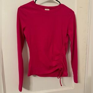 A new day fuchsia pink asymmetrical ribbed drawstring long sleeve top size XS